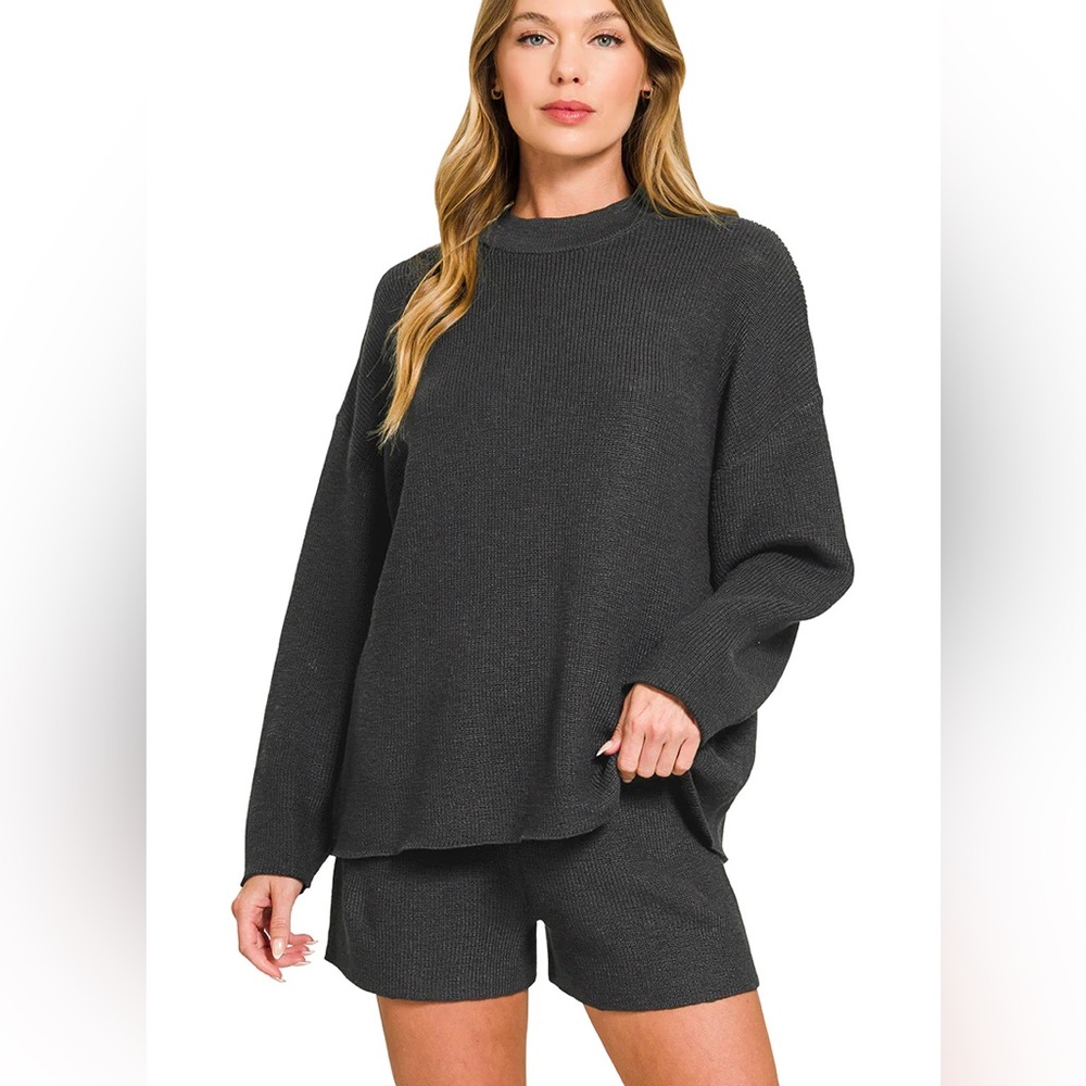 NWT Charcoal Knit Lounge Sweater & Shorts Set - Women